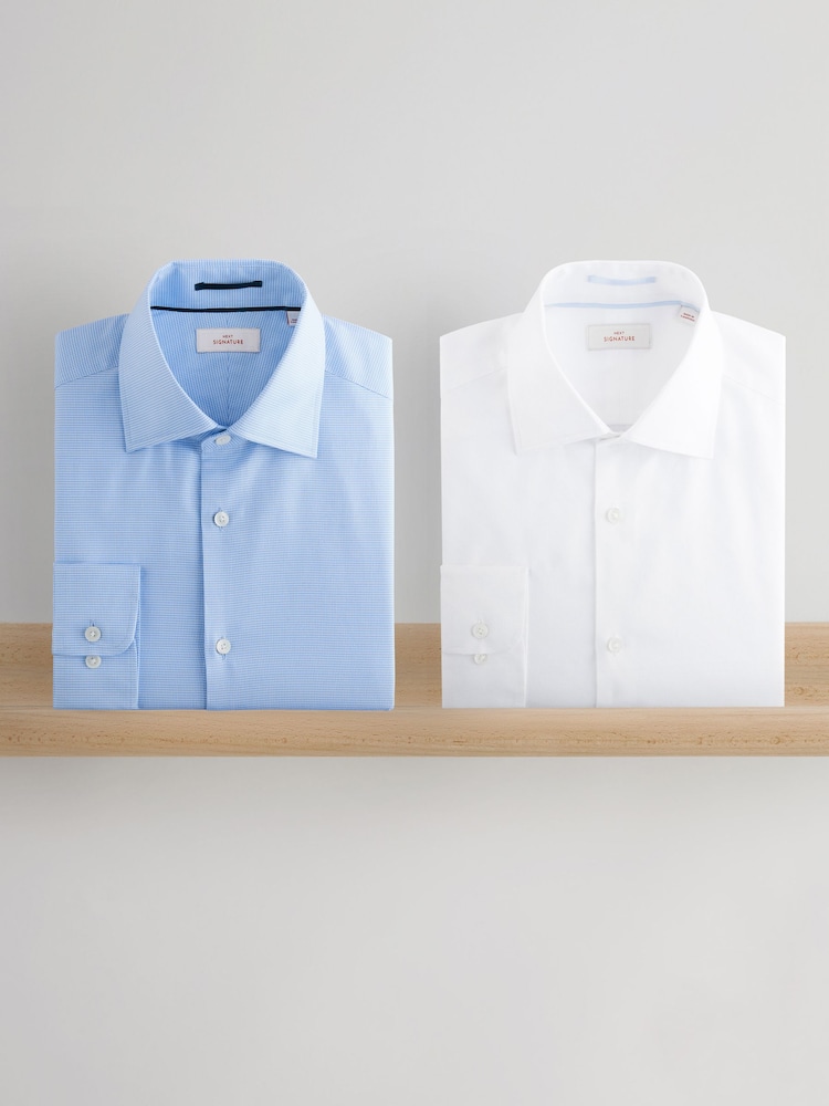 White/Blue Slim Fit Signature 100% Cotton Textured Long Sleeve Shirt 2 Pack - Image 1 of 10