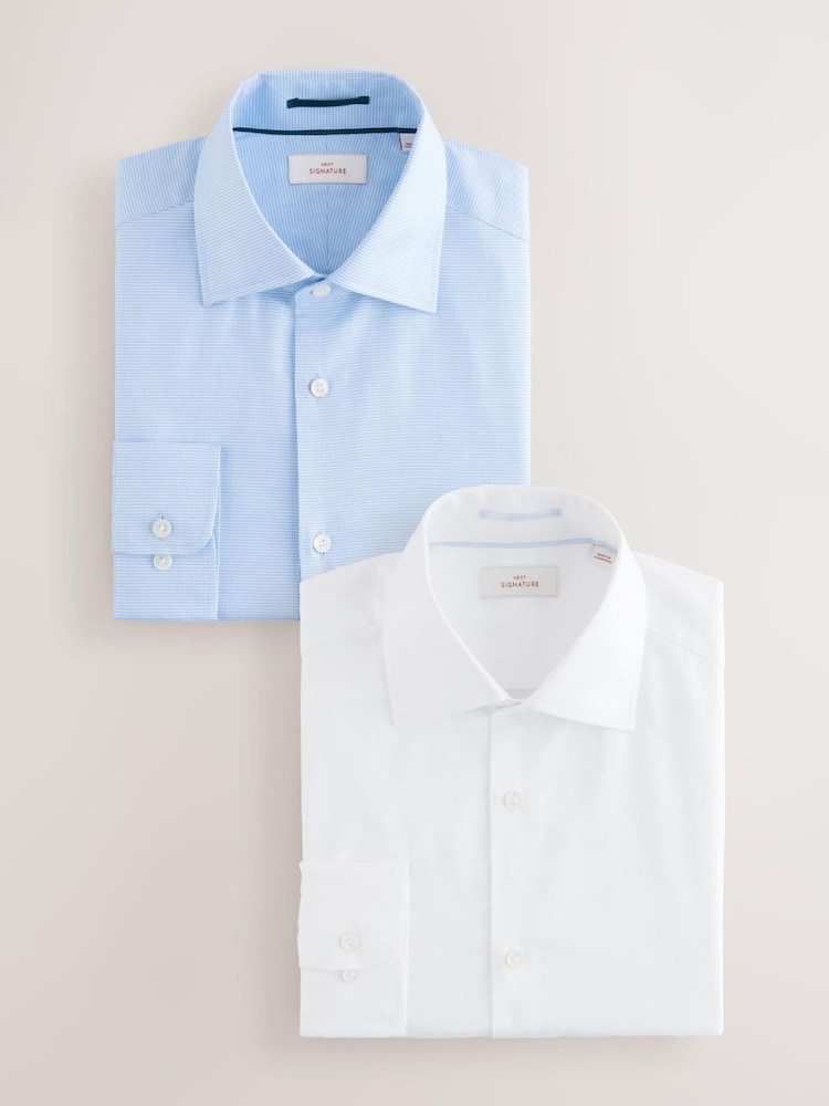 White/Blue Slim Fit Signature 100% Cotton Textured Long Sleeve Shirt 2 Pack - Image 1 of 10 White/Blue Slim Fit Signature 100% Cotton Textured Long Sleeve Shirt 2 Pack - Image 1 of 10