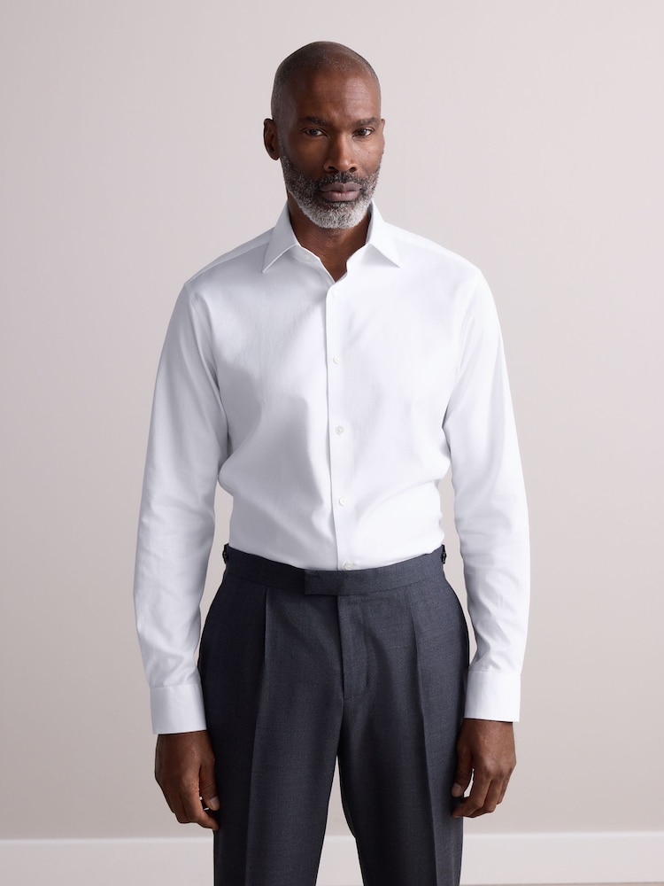 White/Blue Slim Fit Signature 100% Cotton Textured Long Sleeve Shirt 2 Pack - Image 2 of 10