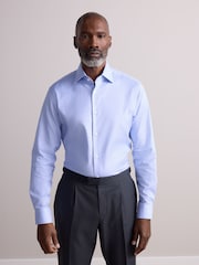 White/Blue Slim Fit Signature 100% Cotton Textured Long Sleeve Shirt 2 Pack - Image 3 of 10