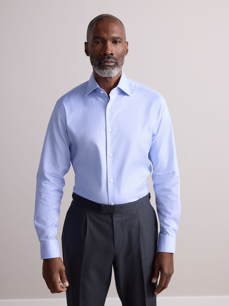 White/Blue Slim Fit Signature 100% Cotton Textured Long Sleeve Shirt 2 Pack - Image 3 of 10