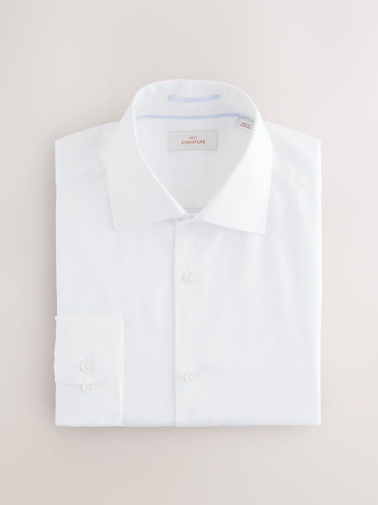 White/Blue Slim Fit Signature 100% Cotton Textured Long Sleeve Shirt 2 Pack - Image 8 of 10