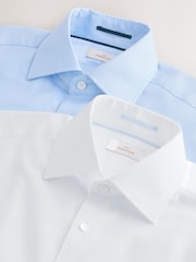 White/Blue Slim Fit Signature 100% Cotton Textured Long Sleeve Shirt 2 Pack - Image 9 of 10