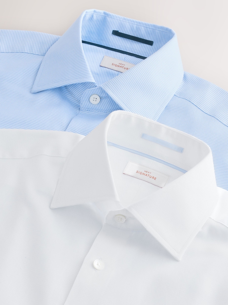 White/Blue Slim Fit Signature 100% Cotton Textured Long Sleeve Shirt 2 Pack - Image 9 of 10