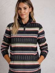 Weird Fish Black/Grey Weird Fish Reena 1/4 Zip Printed Microfleece Sweatshirt - Image 1 of 7