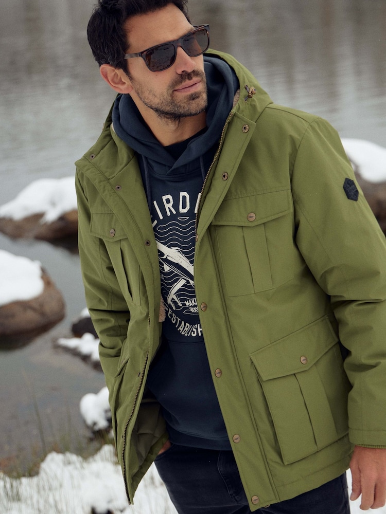 Weird Fish Green Teignmouth Recycled Showerproof Borg Lined Field Jacket - Image 1 of 3