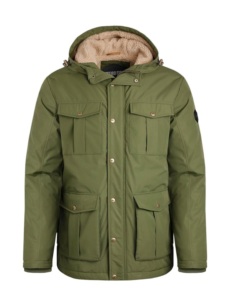 Weird Fish Green Teignmouth Recycled Showerproof Borg Lined Field Jacket - Image 2 of 3 Weird Fish Green Teignmouth Recycled Showerproof Borg Lined Field Jacket - Image 2 of 3
