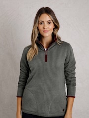 Weird Fish Green Weird Fish Lilie Quarter Zip Herringbone Sweat Top - Image 1 of 6