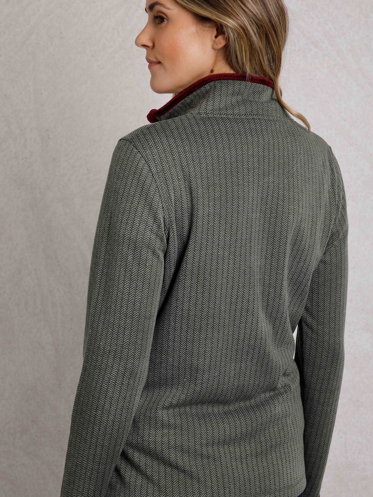 Weird Fish Green Weird Fish Lilie Quarter Zip Herringbone Sweat Top - Image 2 of 6