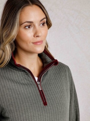 Weird Fish Green Weird Fish Lilie Quarter Zip Herringbone Sweat Top - Image 3 of 6