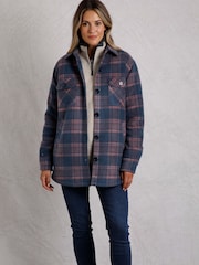 Weird Fish Dark Blue Weird Fish Autumn Oversized Check Fleece 100% Cotton Shacket - Image 2 of 7