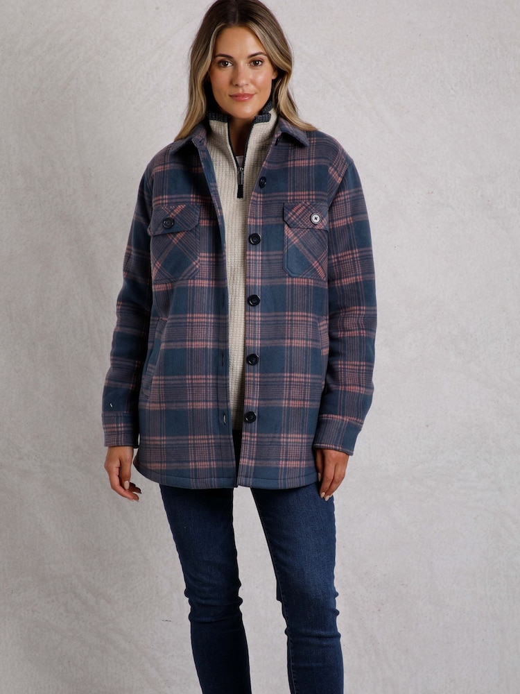 Weird Fish Dark Blue Weird Fish Autumn Oversized Check Fleece 100% Cotton Shacket - Image 2 of 7