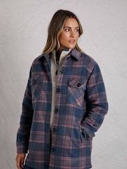 Weird Fish Dark Blue Weird Fish Autumn Oversized Check Fleece 100% Cotton Shacket - Image 3 of 7