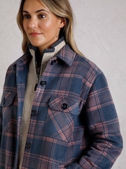 Weird Fish Dark Blue Weird Fish Autumn Oversized Check Fleece 100% Cotton Shacket - Image 4 of 7