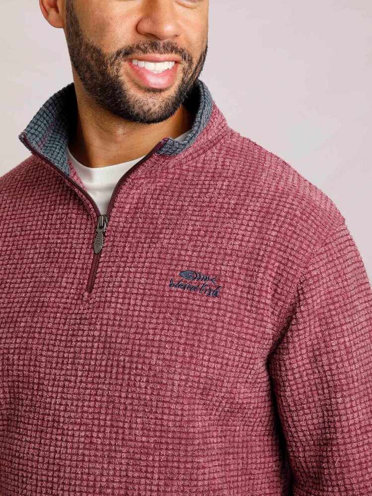 Weird Fish Red Newark Eco Quarter Zip Grid Fleece - Image 4 of 7