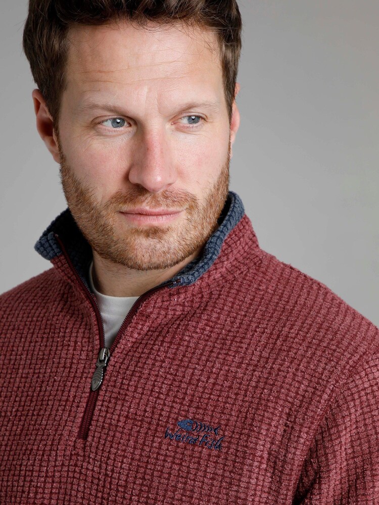 Weird Fish Red Newark Eco Quarter Zip Grid Fleece - Image 5 of 7