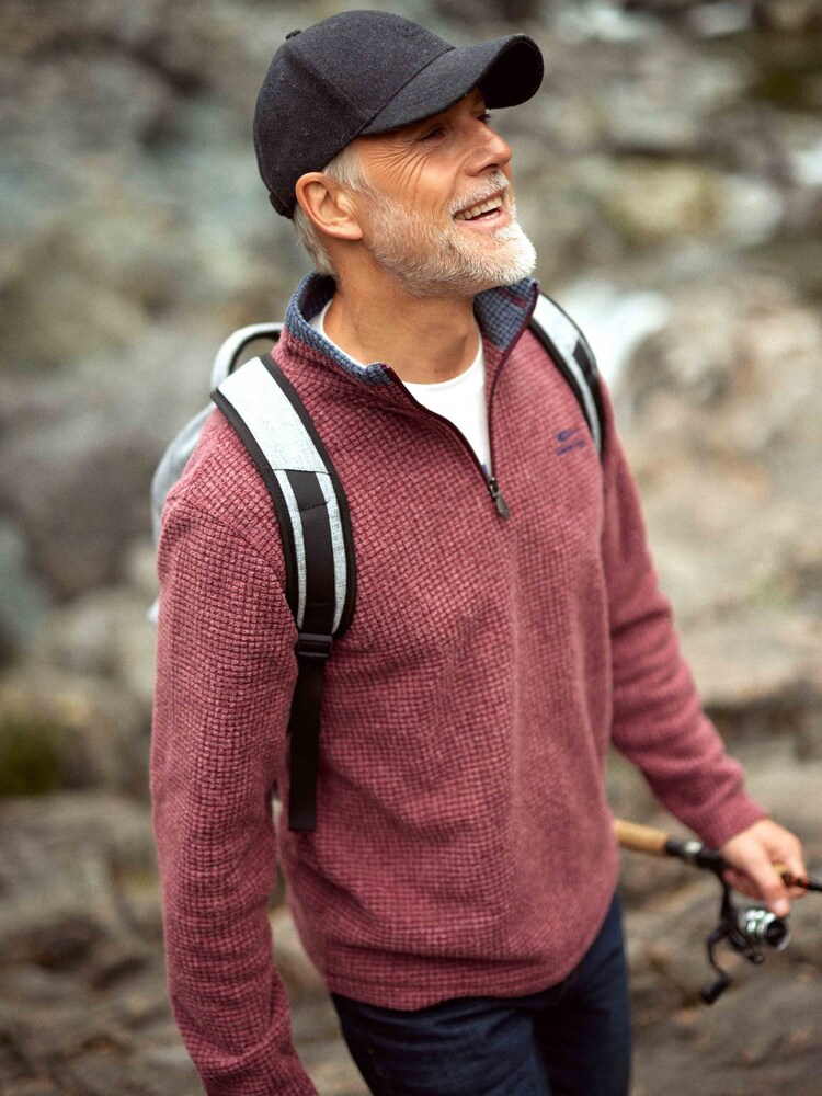 Weird Fish Red Newark Eco Quarter Zip Grid Fleece - Image 6 of 7