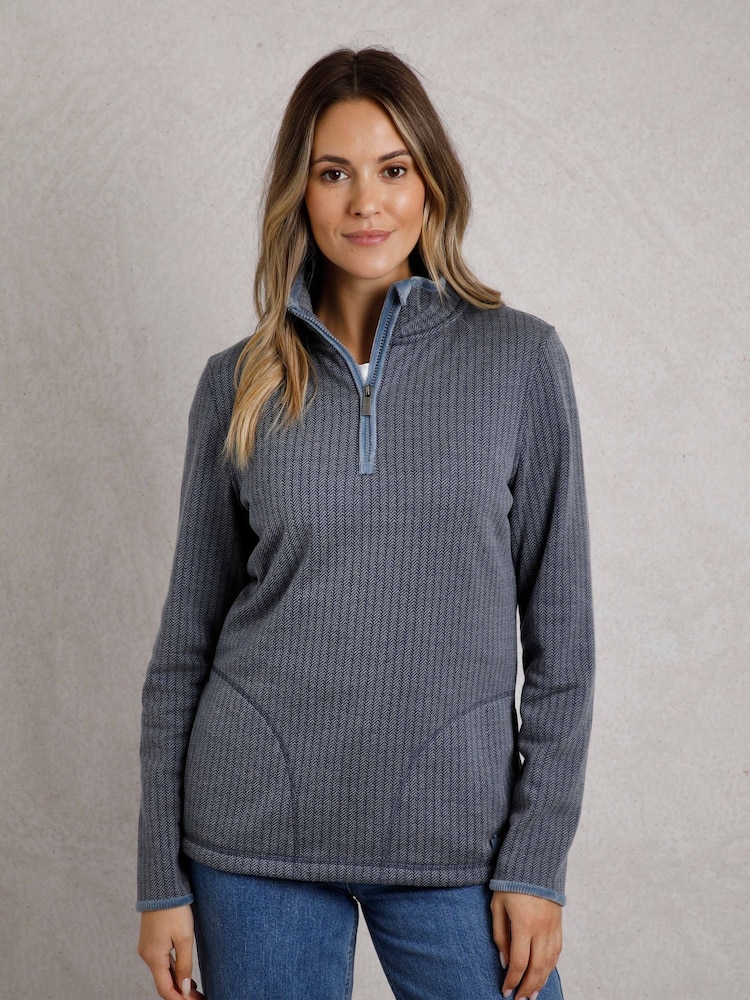 Weird Fish Blue Weird Fish Lilie Quarter Zip Herringbone Sweat Top - Image 1 of 2