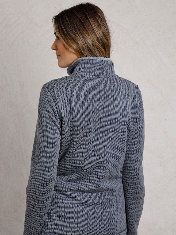 Weird Fish Blue Weird Fish Lilie Quarter Zip Herringbone Sweat Top - Image 2 of 2