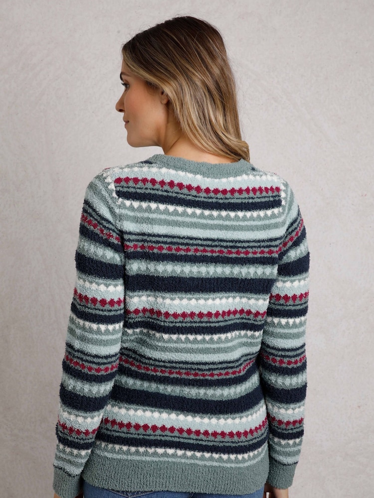 Weird Fish Green 100% Cotton Tyla Cosy Patterned Knit Jumper - Image 2 of 6