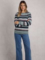 Weird Fish Green 100% Cotton Tyla Cosy Patterned Knit Jumper - Image 3 of 6