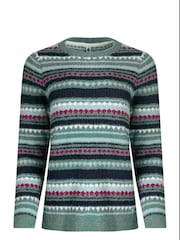 Weird Fish Green 100% Cotton Tyla Cosy Patterned Knit Jumper - Image 5 of 6