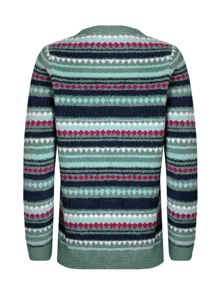 Weird Fish Green 100% Cotton Tyla Cosy Patterned Knit Jumper - Image 6 of 6