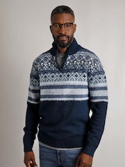 Weird Fish Blue Weird Fish Yarmouth Eco 1/4 Zip Fairisle Jumper - Image 3 of 7