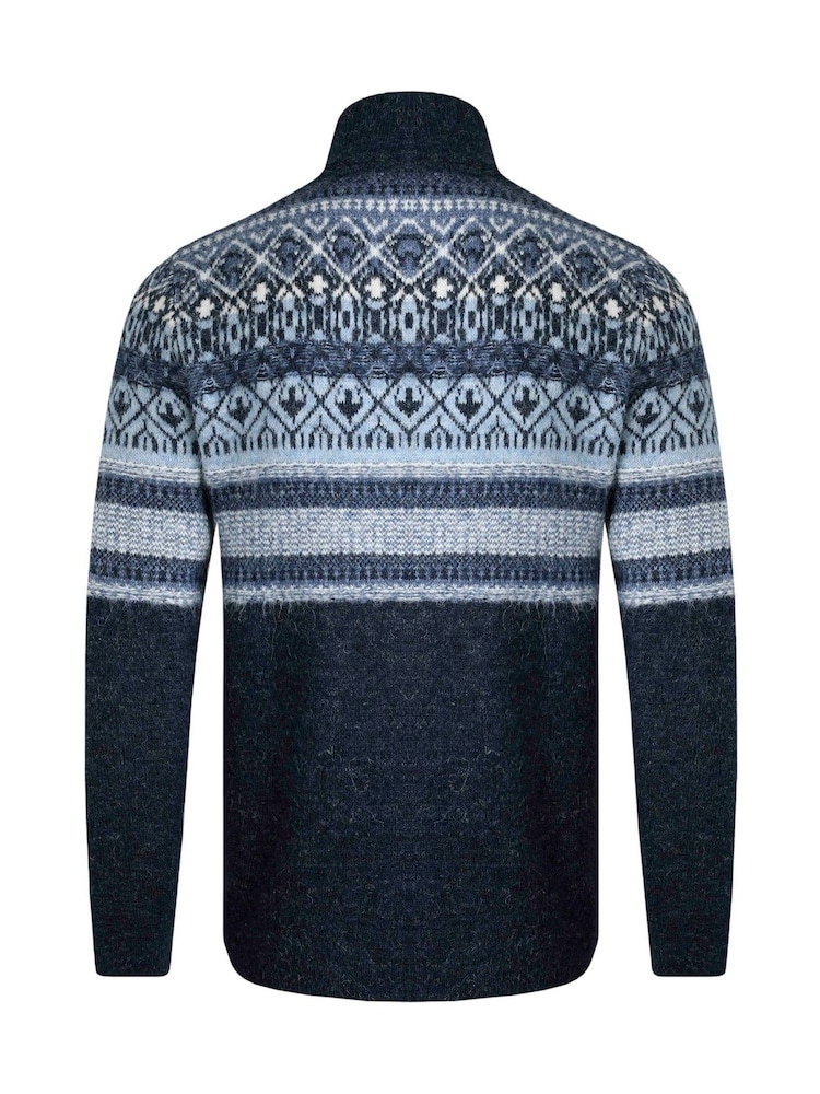 Weird Fish Blue Weird Fish Yarmouth Eco 1/4 Zip Fairisle Jumper - Image 7 of 7