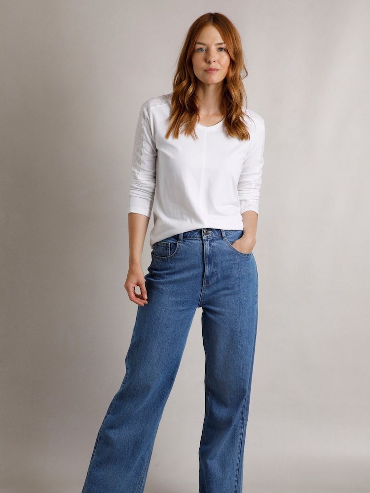 Weird Fish Dark Blue Marl Corine Wide Leg Denim Jeans - Image 1 of 4