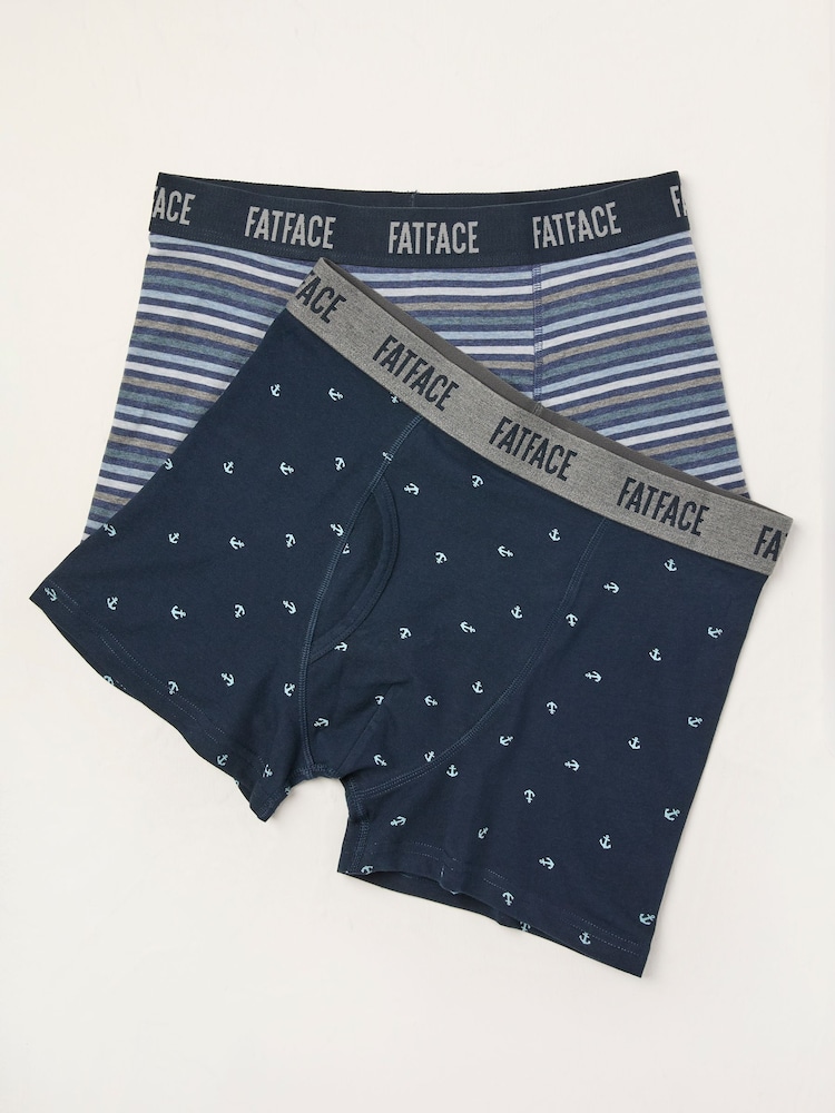 FatFace Blue Anchor Boxers 2 Pack - Image 1 of 2 FatFace Blue Anchor Boxers 2 Pack - Image 1 of 2