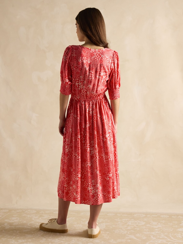 Rot - Joules Adele V-Neck Elbow Length Sleeve Midi Dress - Bild 2 von 6 Rot - Joules Adele V-Neck Elbow Length Sleeve Midi Dress - Bild 2 von 6