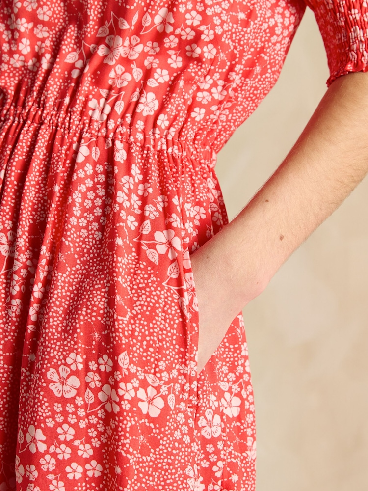 Rood - Joules Adele V-Neck Elbow Length Sleeve Midi Dress - Image 4 of 6