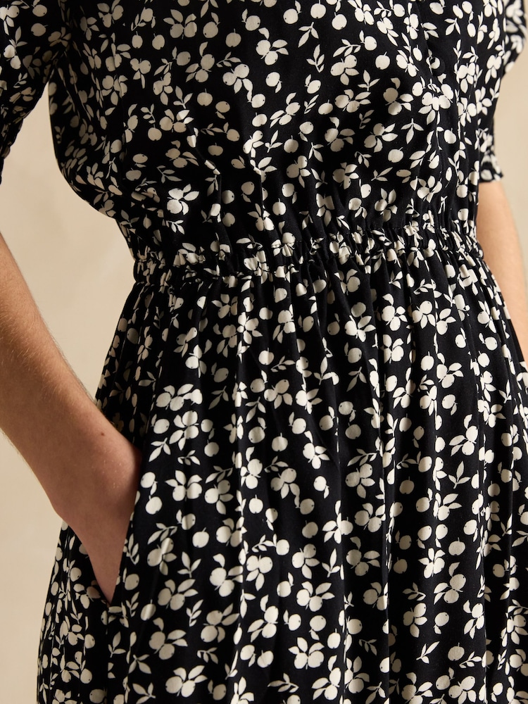 Joules Adele Black V-Neck Elbow Length Sleeve Midi Dress - Image 4 of 6