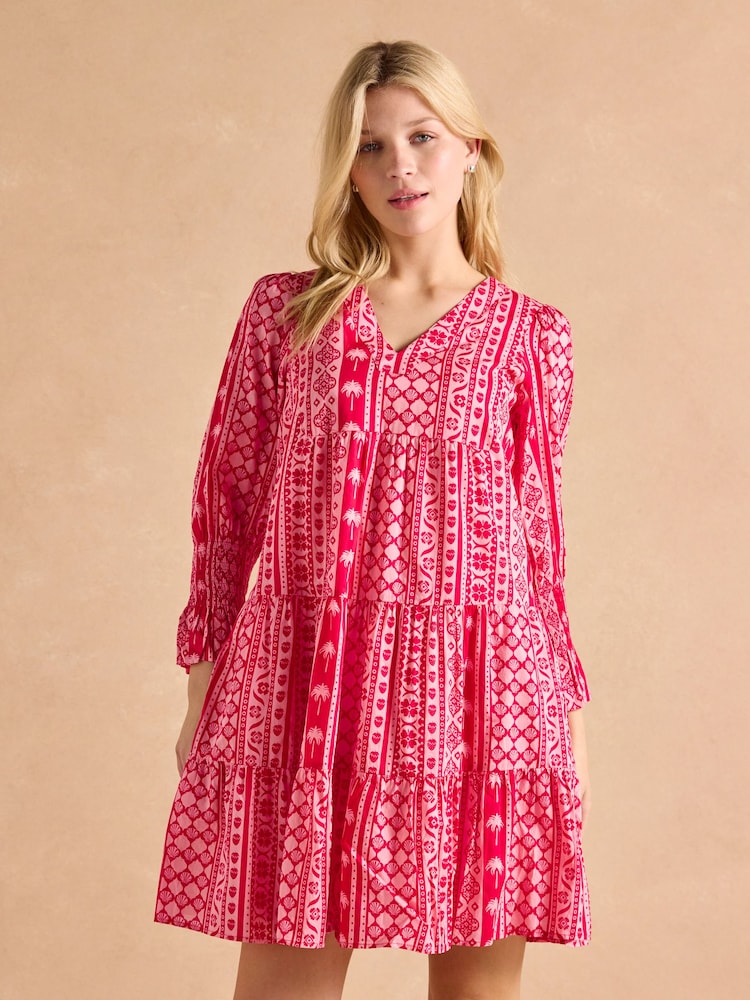 Joules Alessia Cotton V-Neck 3/4 Length Sleeve Tiered Dress - Imagen 1 de 7 Joules Alessia Cotton V-Neck 3/4 Length Sleeve Tiered Dress - Imagen 1 de 7