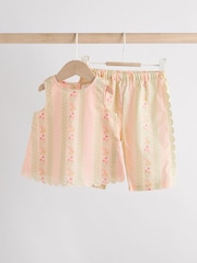 Cream/Green Floral Baby Sleeveless Top and Trouser 2 Piece Set (0mths-2yrs) - Image 1 of 13