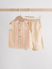 Cream/Green Floral Baby Sleeveless Top and Trouser 2 Piece Set (0mths-2yrs) - Image 4 of 13