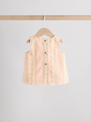 Cream/Green Floral Baby Sleeveless Top and Trouser 2 Piece Set (0mths-2yrs) - Image 5 of 13
