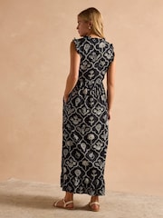 Joules Sophia Black Ruffle Shoulder Midi Dress - Image 2 of 9
