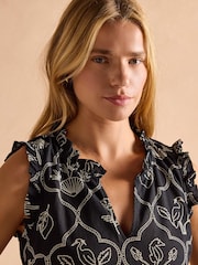 Joules Sophia Black Ruffle Shoulder Midi Dress - Image 3 of 9