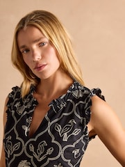 Joules Sophia Black Ruffle Shoulder Midi Dress - Image 5 of 9