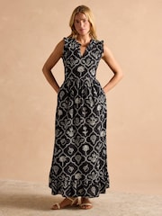Joules Sophia Black Ruffle Shoulder Midi Dress - Image 6 of 9