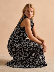 Joules Sophia Black Ruffle Shoulder Midi Dress - Image 8 of 9