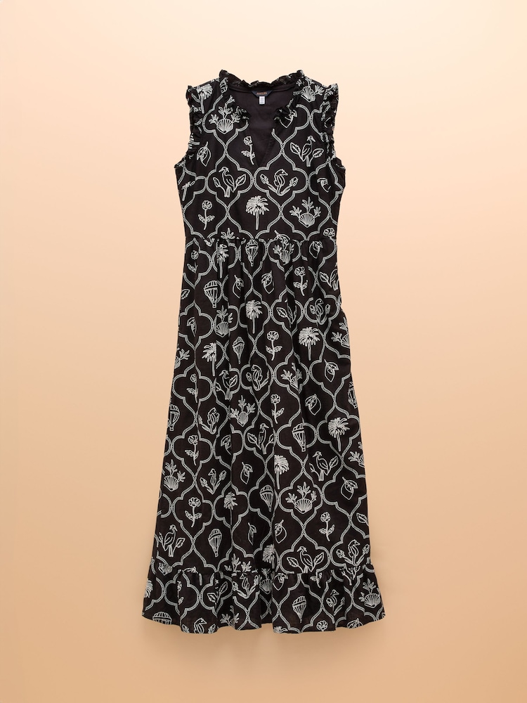 Joules Sophia Black Ruffle Shoulder Midi Dress - Image 9 of 9