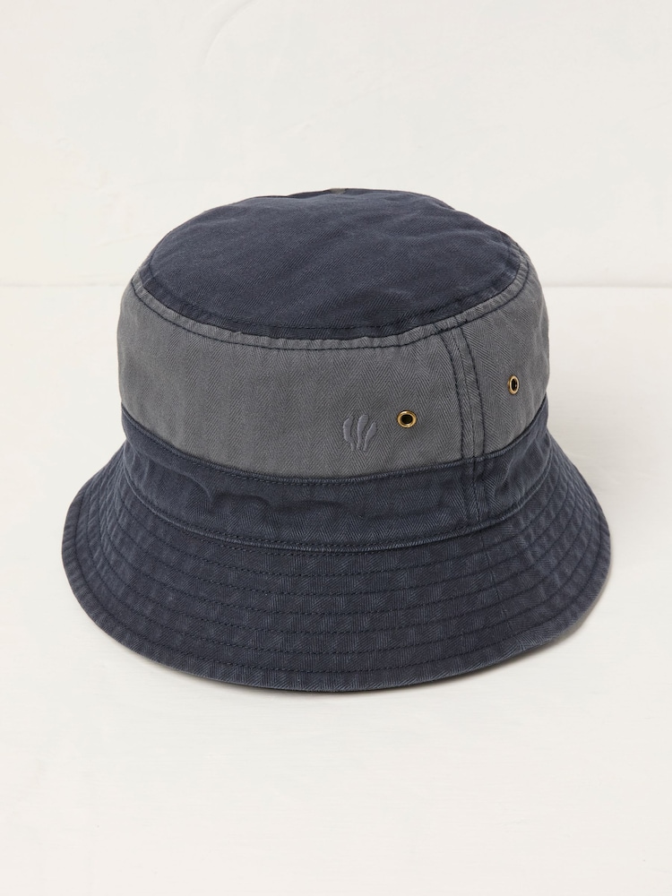FatFace Navy Blue Colourblock Bucket 100% Cotton Hat - Image 1 of 2