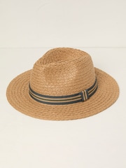 FatFace Stripes Detail Fedora Straw Hat - صورة 1 من 2