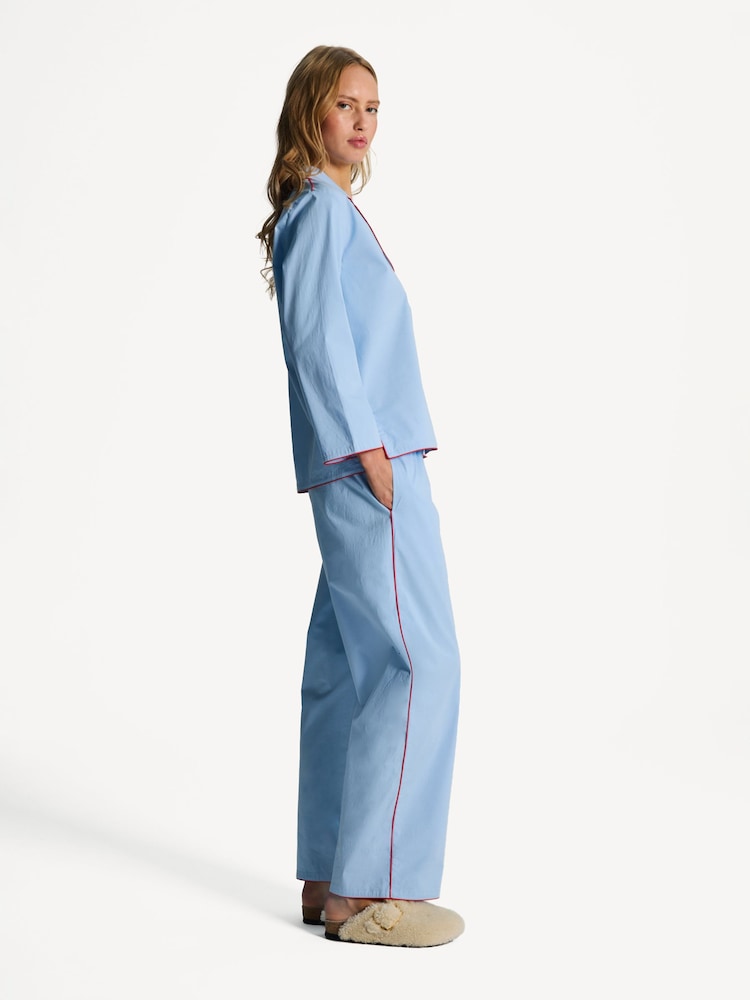 Desmond & Dempsey Plain Cotton Blue 402 Long Pyjamas Set - Image 2 of 7