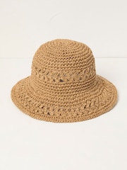 FatFace Natural Pattern Straw Bucket Hat - Image 1 of 2