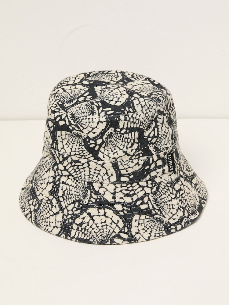 FatFace Black Shell Printed Bucket 100% Cotton Hat - Image 1 of 2