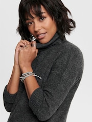 ONLY Grey Roll Neck Knitted Jumper Dress - Image 3 of 6